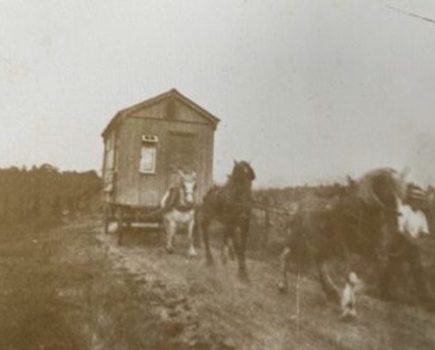 The Pouncy travelling photo studio being pulled by a team of horses. Photo: courtesy Charterhouse Auctioneers