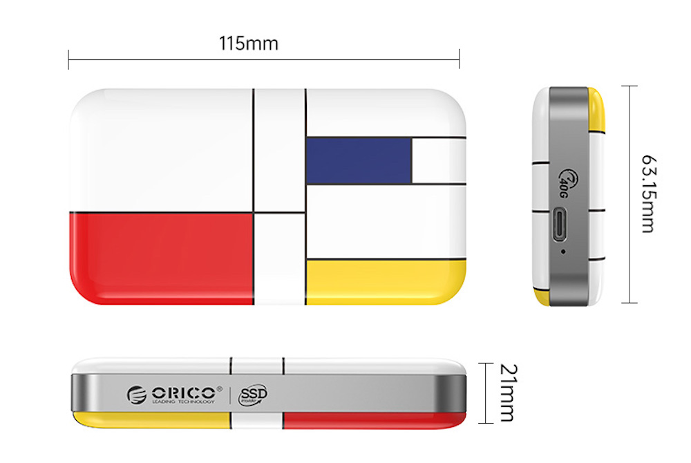The dimensions of the new Orico USB4 High Speed Portable SSD Montage 40Gbps