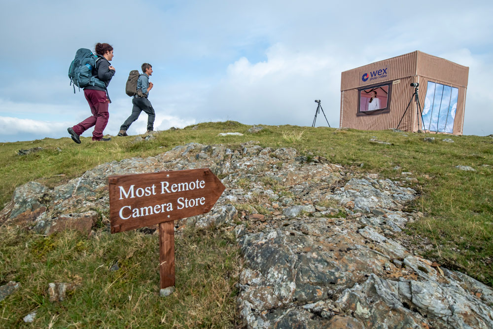 Hikers visit a Wex Photo Video camera store on the summit of Moel Hebog in Snowdonia. 