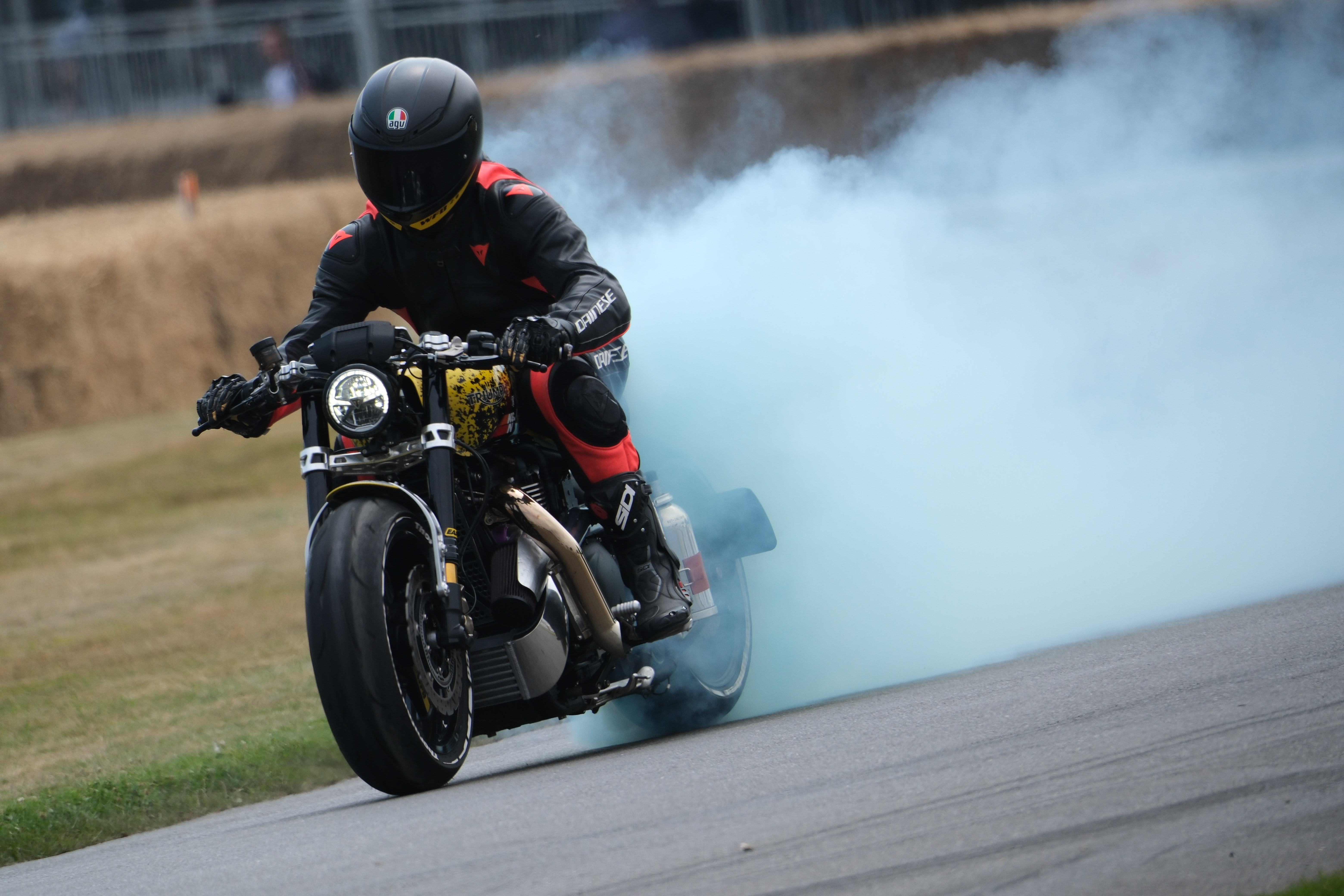 Motorbike smoke at Goodwood Festival of speed, photo: Joshua Waller, X-H2s, 1/1250s, f/7.1, ISO640, 451mm (677mm equivalent)
