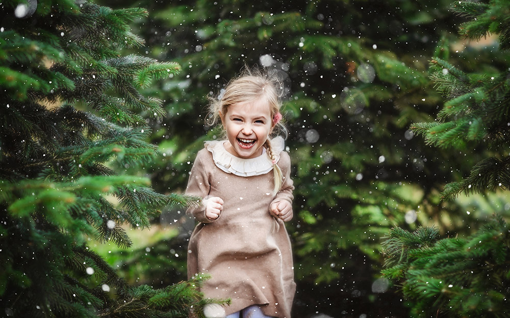 child amongst fir trees