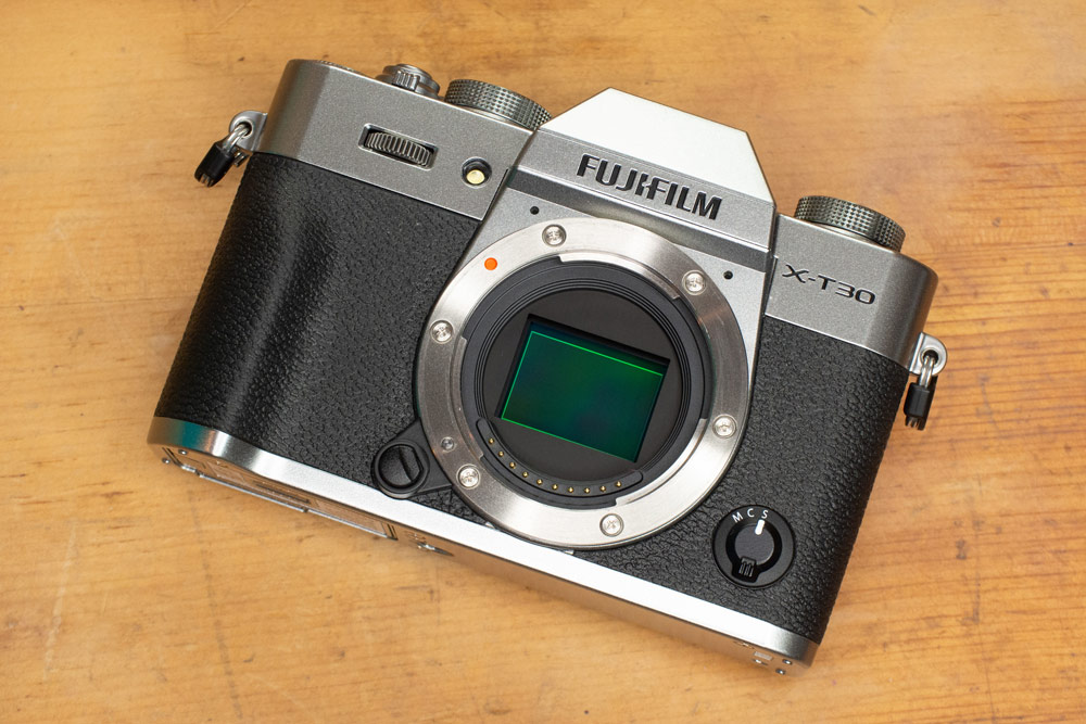 Photograph of Fujifilm X-T30 II with sensor visible
