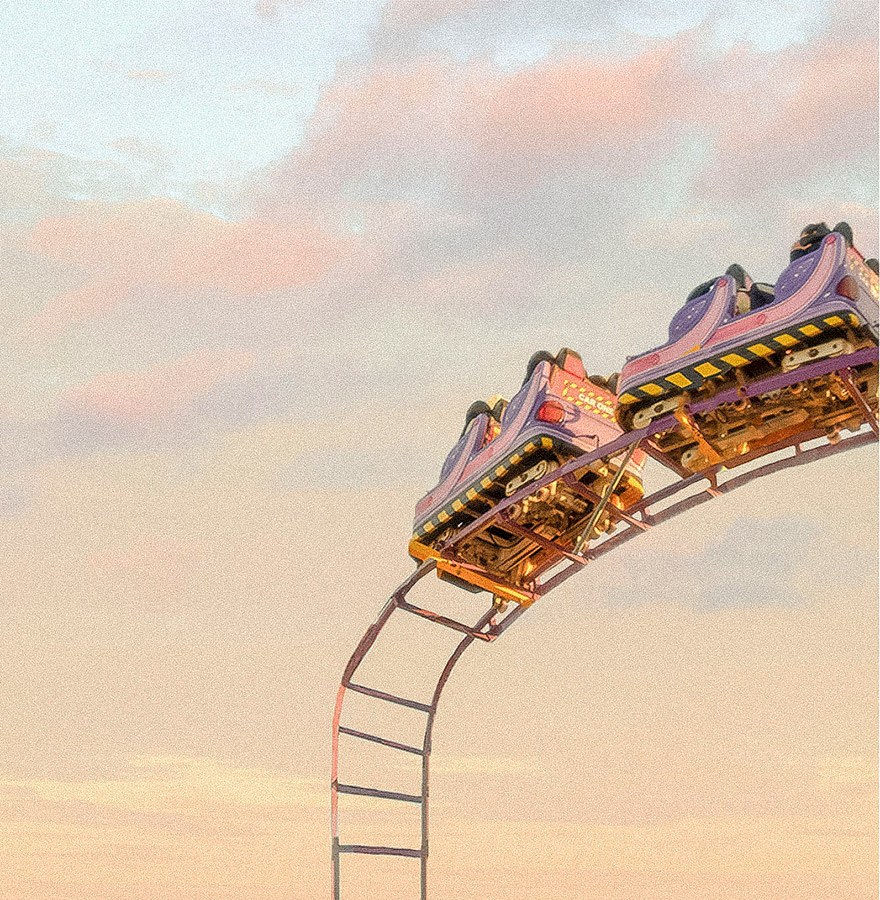 seaside amusement ride against pastel sky Image: Liz Ferguson norwich university of arts graduate
