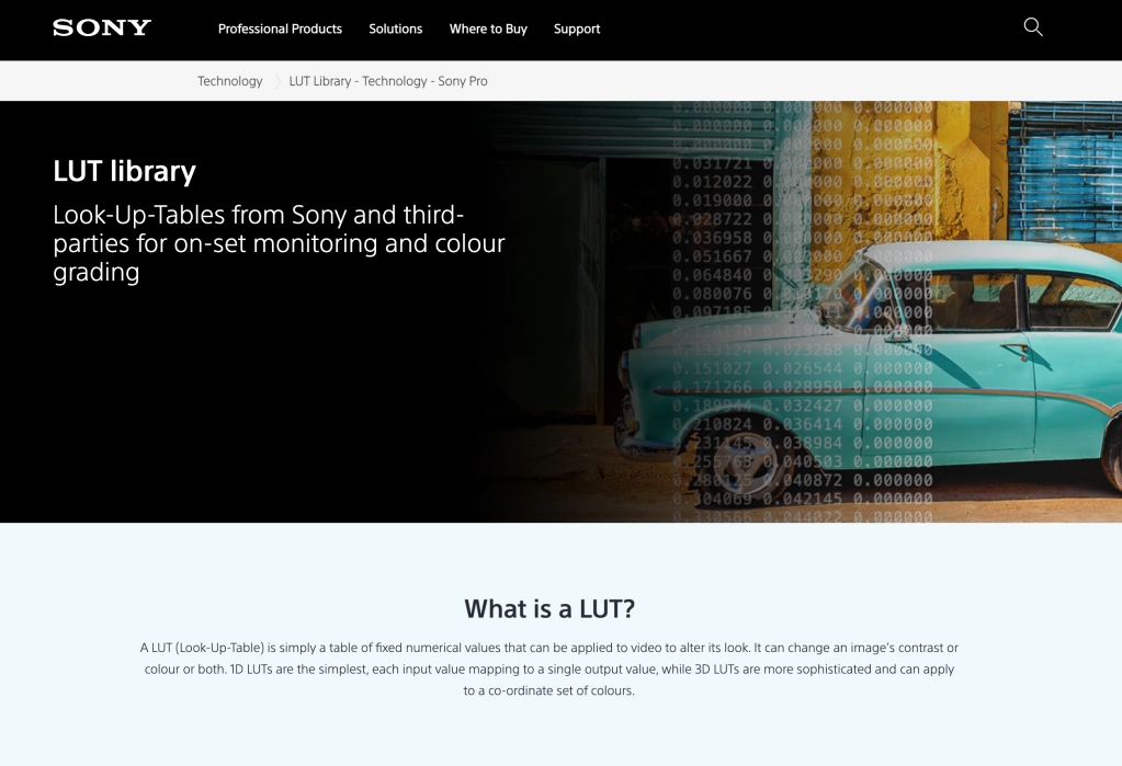 Free LUTs page on Sony website