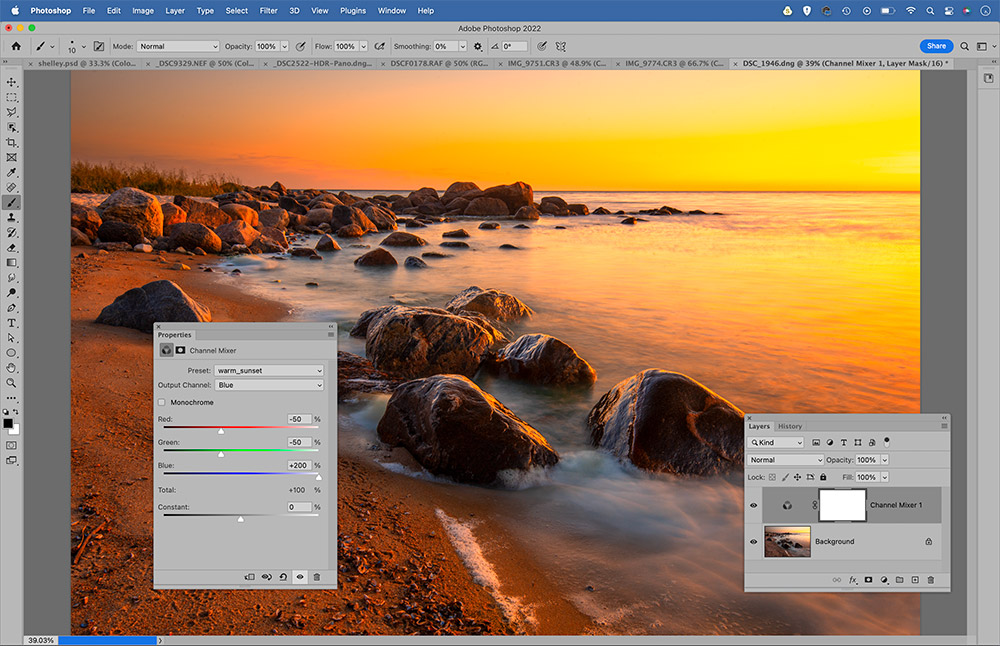 Get intense sunsets with Channel Mixer colour grading tips