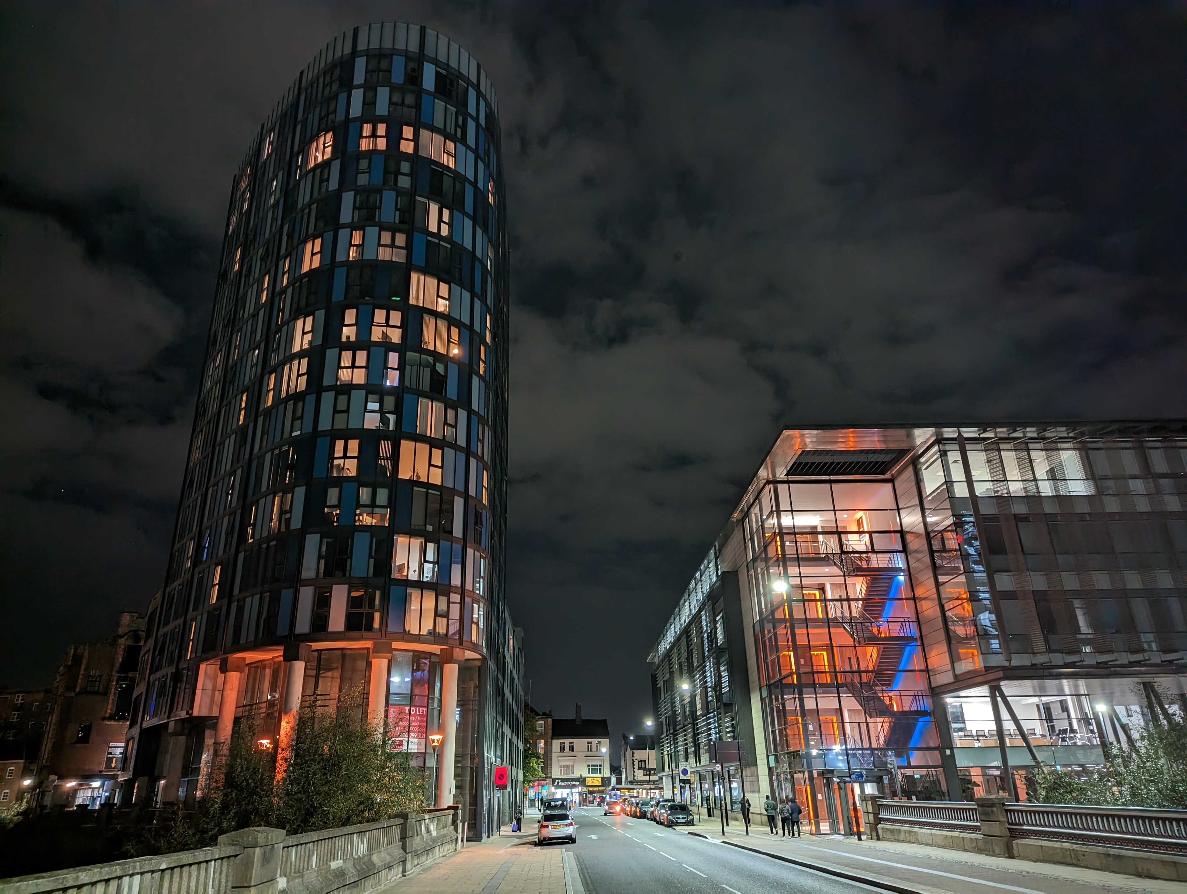 Night sight mode - Sheffield architecture - 1/24s, f/1.8, ISO592, 24mm equivalent, photo: Joshua Waller