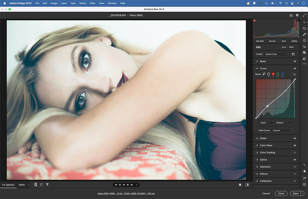 colour grading with curves in lightroom