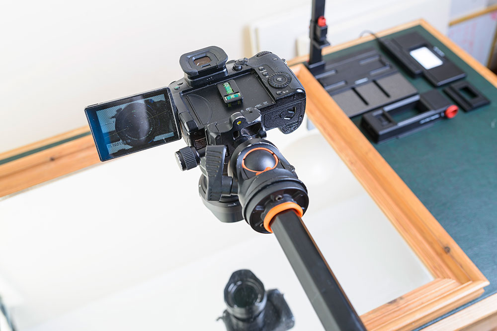Photographing film, camera setup. 
