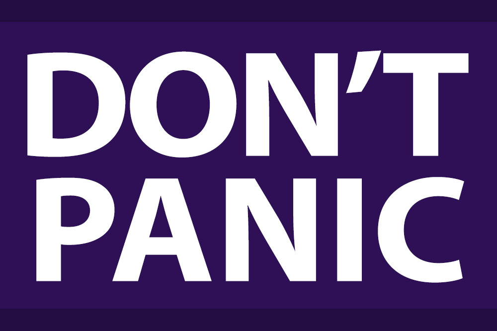 Don't Panic Text with purple background