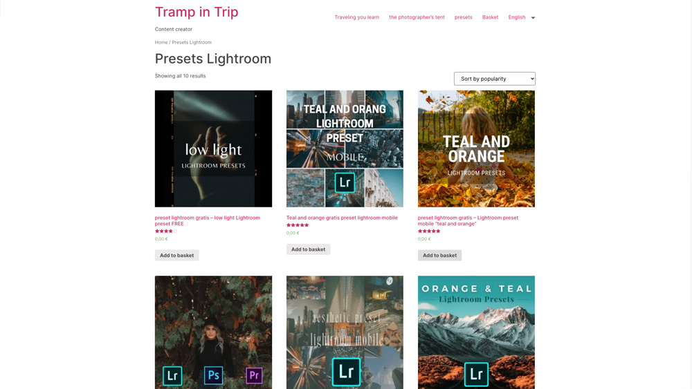 Best Free Lightroom Presets Tramp in Trip website