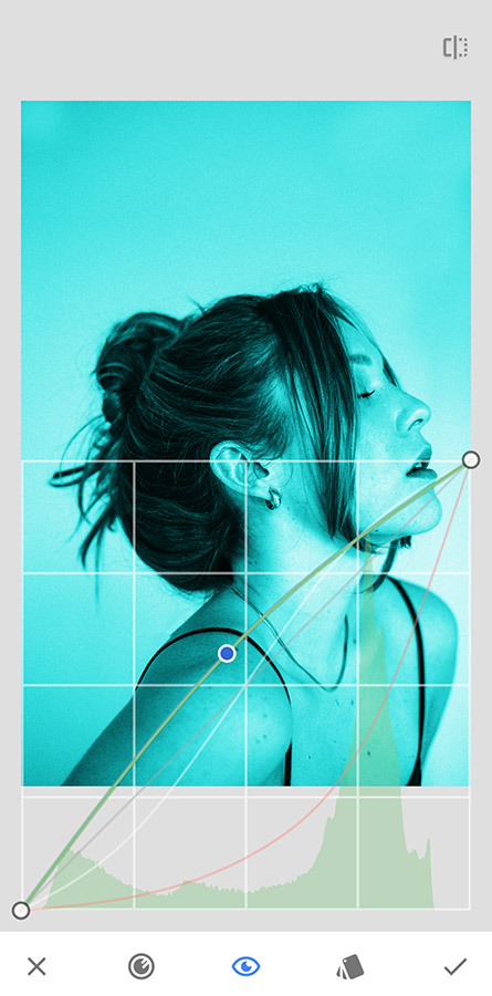 curves tool in snapseed to change photo to cyan