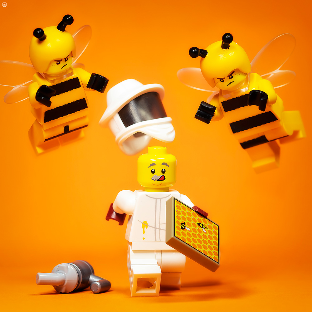 bees and beekeeper lego still life