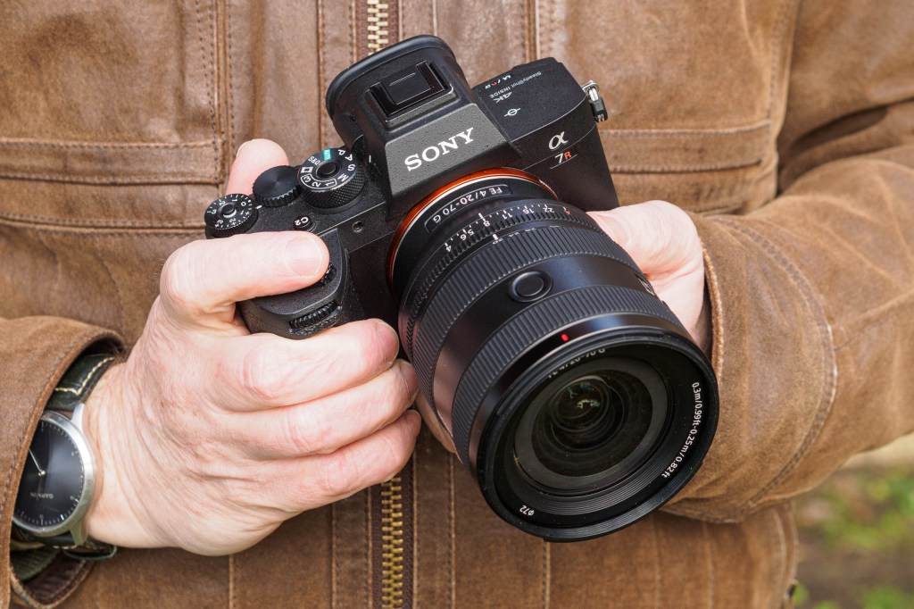 Sony FE 20-70mm F4 G in-hand on Sony Alpha A7R IV