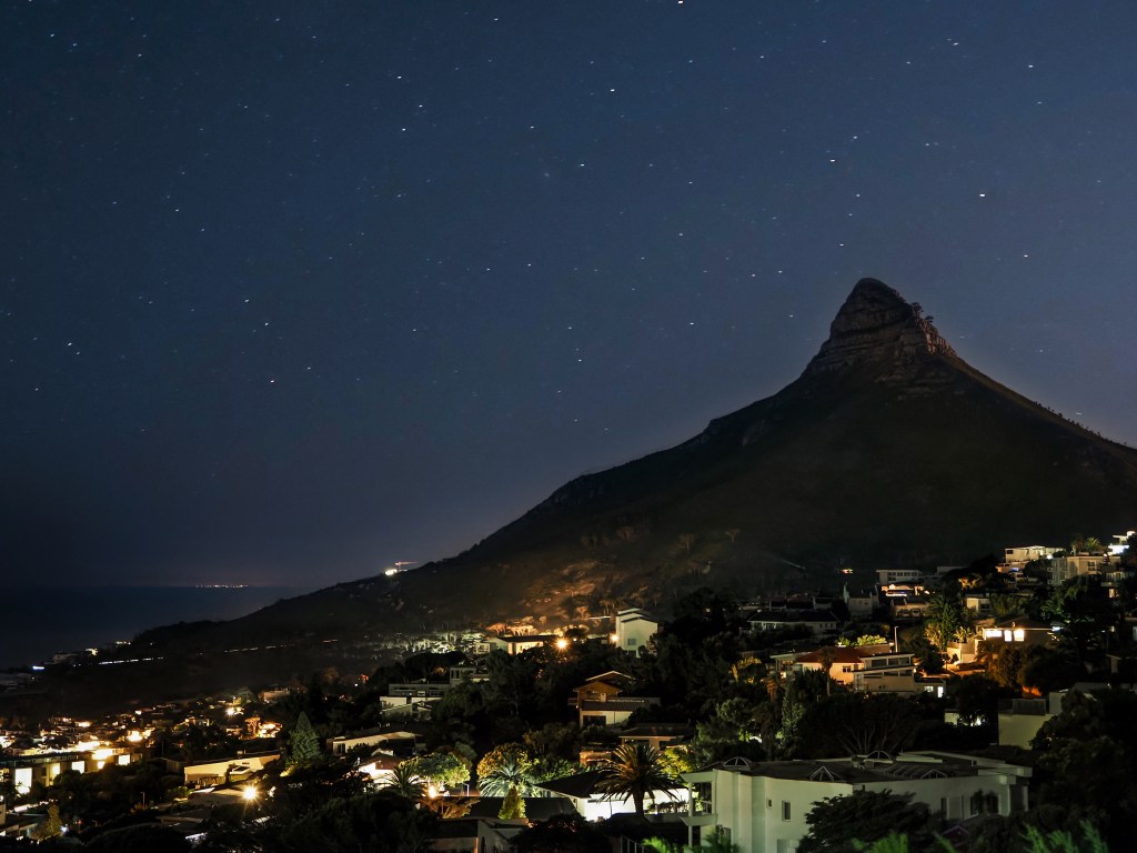 Night shot of Lion’s Head peak from Camps Bay.