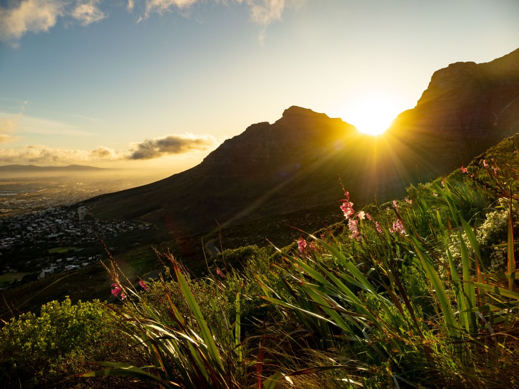 Sunrise from the slopes of Table Mountain. The lightweight OM-5 was ideal for hikes like this.