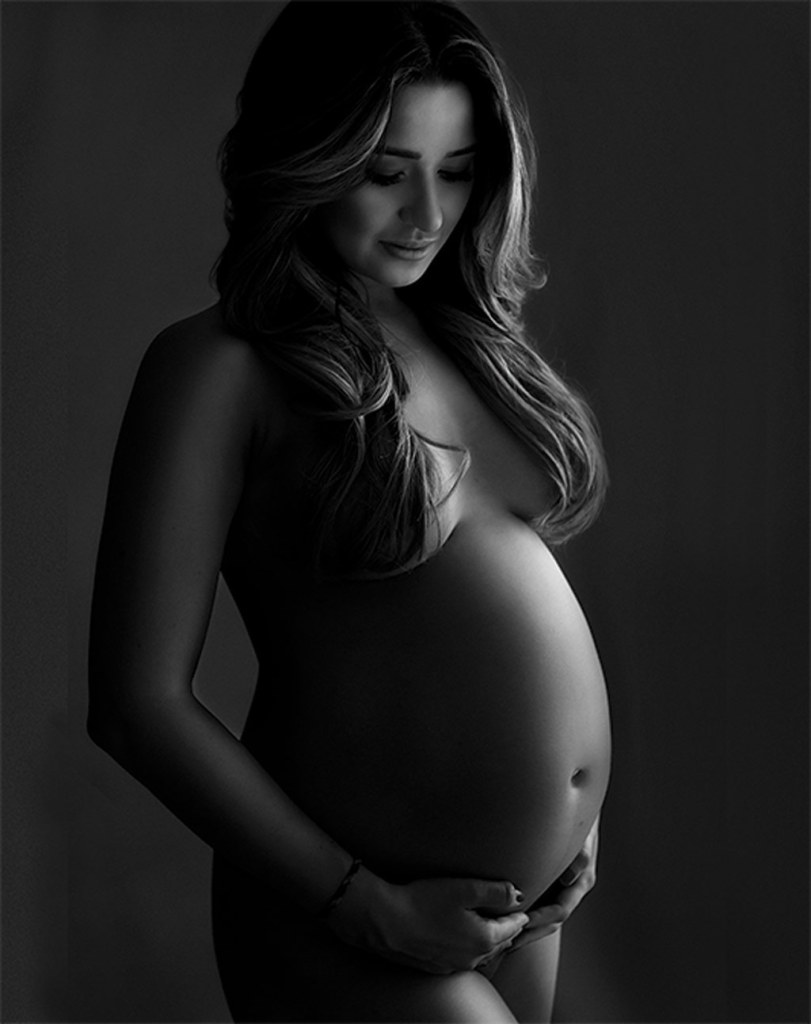 Black and white nude maternity shot