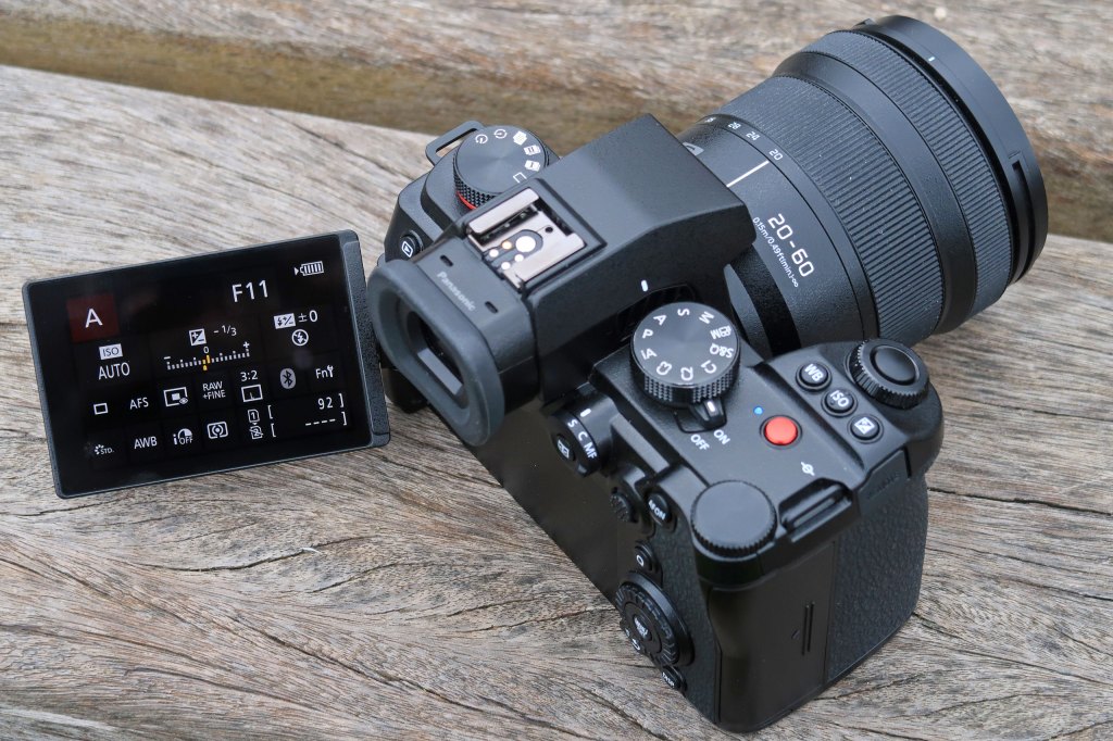 Panasonic Lumix S5II from above with the fully articulated screen tilted outwards