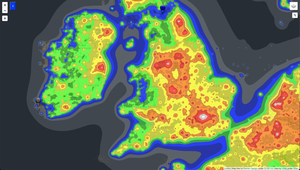 DarkSiteFinder light pollution map
