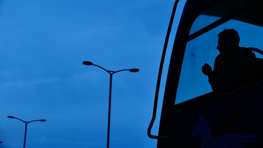 bus silhouette at night 