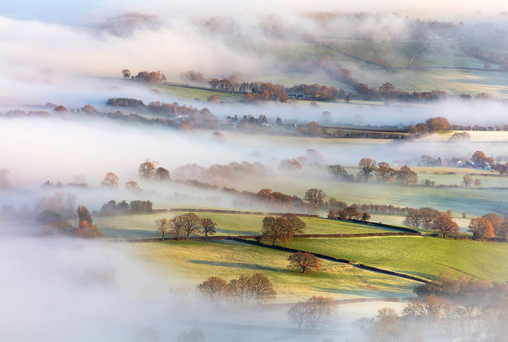 Fields in the mist - Monmouthshire, Wales
