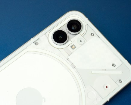 Nothing Phone 1 with twin cameras on the back (close-up). Photo: JW
