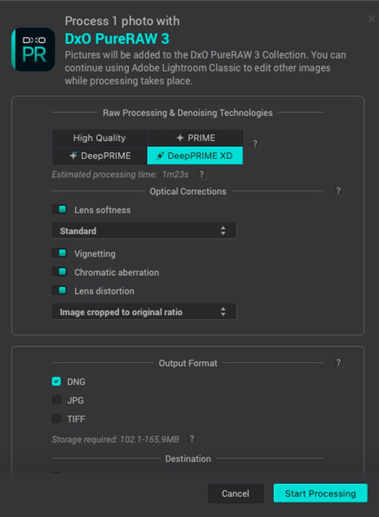 DxO PureRaw interface