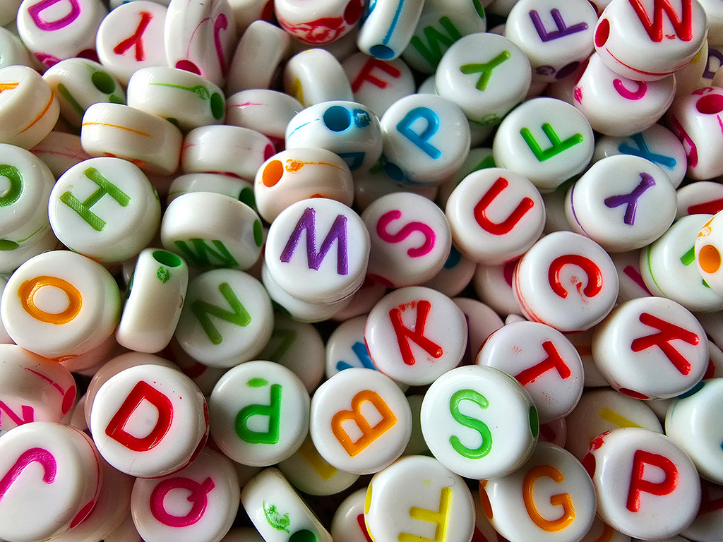 close up of letter beads