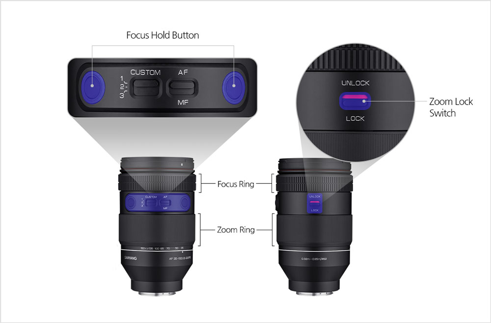Samyang AF 35-150mm f2-2.8 video features
