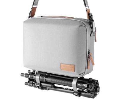 VEO City Technical Pack in grey, against a white background holding a tripod underneath