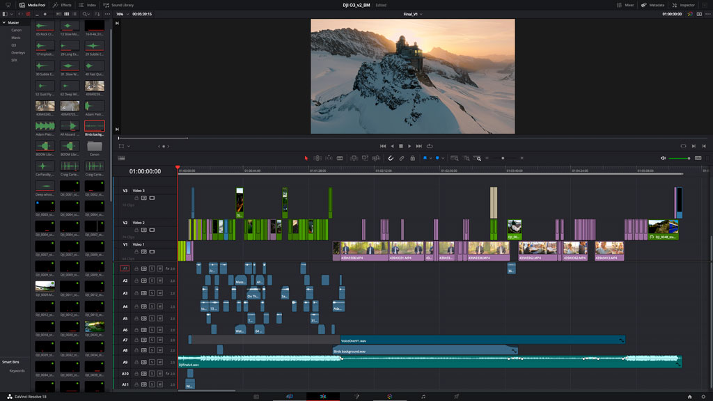 how to edit FPV drone video Ellis Van Jason, project timeline on DaVinci Resolve