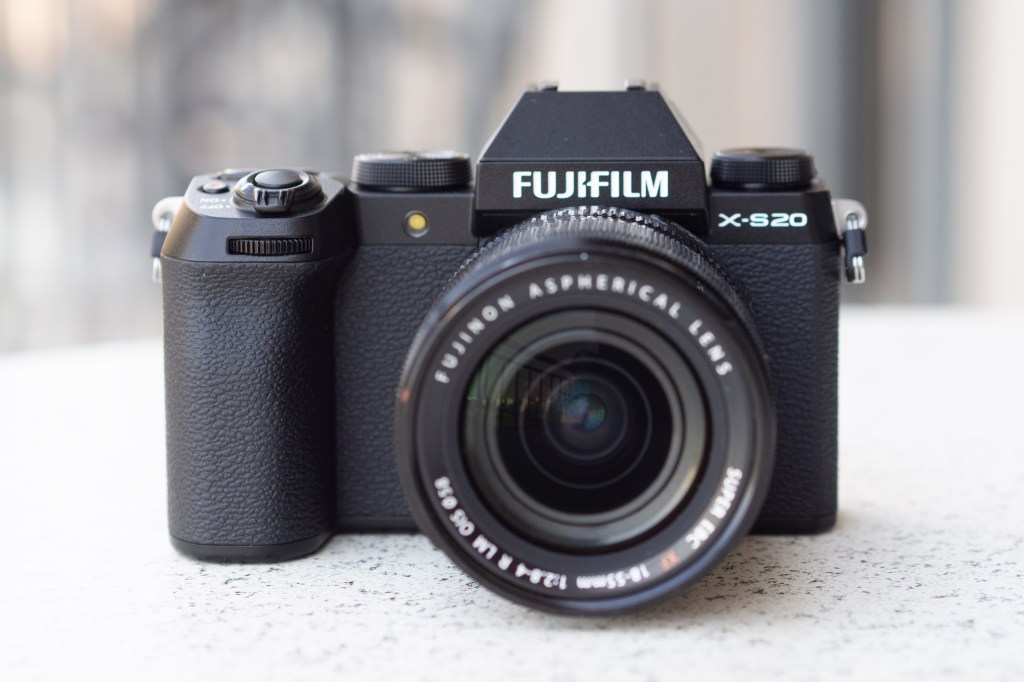 Fujifilm X-S20 front with 18-55mm lens. Photo: Joshua Waller