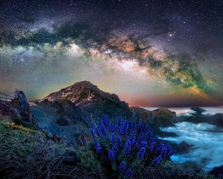 Blue Tajinaste mountain landscape in mallorca at night