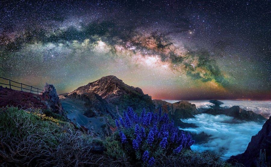 Blue Tajinaste mountain landscape in mallorca at night