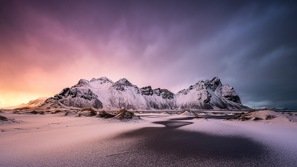 sunset at Icelandic mountain of Vestrahorn