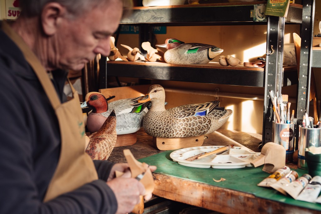BASC – Trevor Turnnidge carves and paints duck decoys at his home workshop in Essex. Sony A7 IV test 