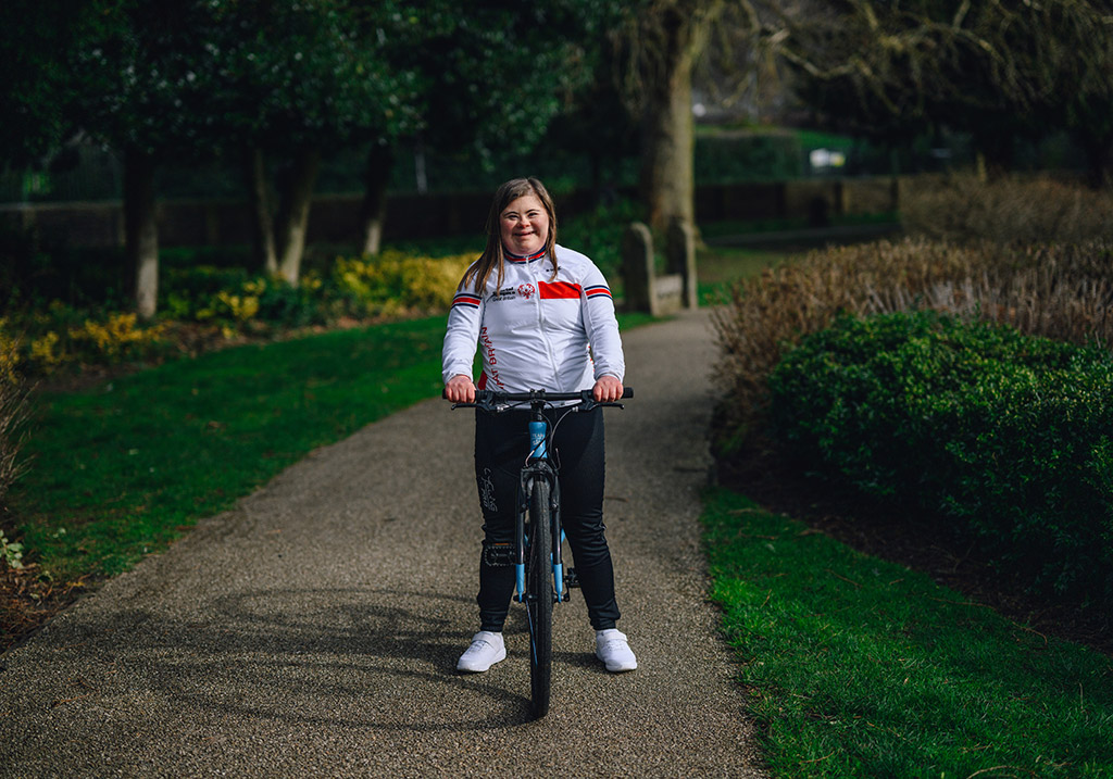 Ella Curtis, member of the Special Olympics Great Britain cycling team, Roberts Park, Saltaire Image credit: Carolyn Mendelsohn
