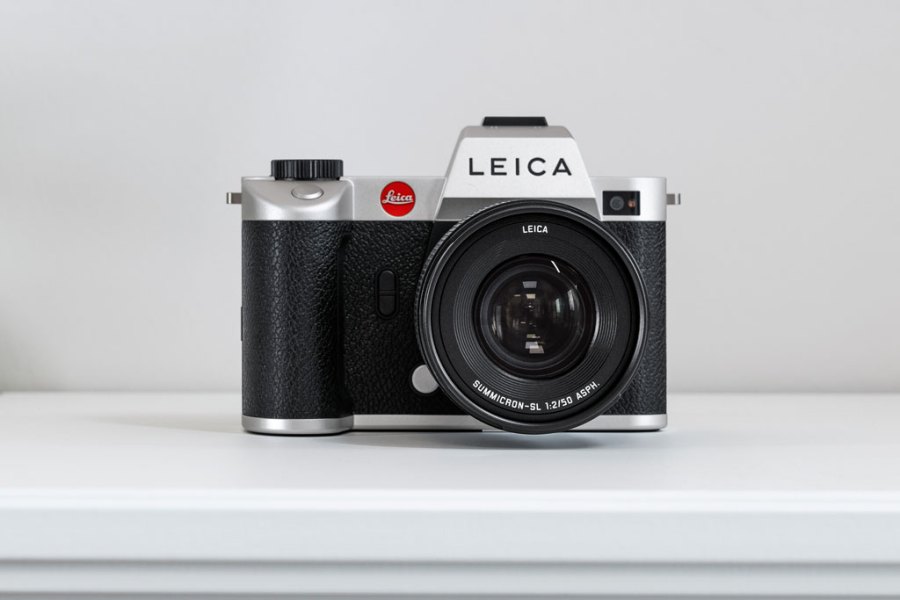 Silver Leica SL2 against a white background