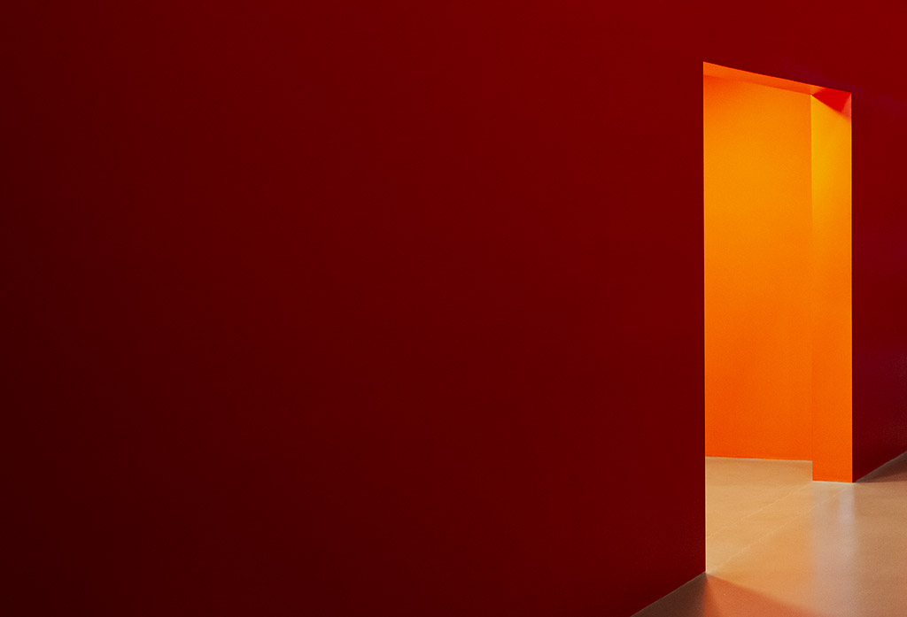 abstract red Corridor in Art Centre, France.