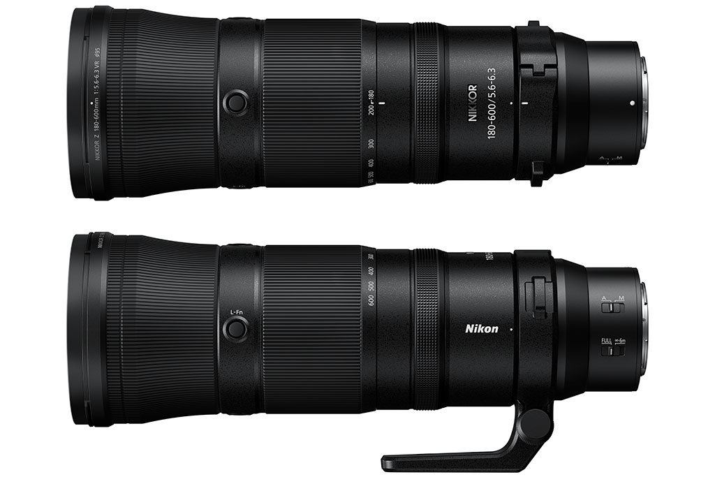 Nikon Z 180-600mm f/5.6-6.3 VR, top and side views