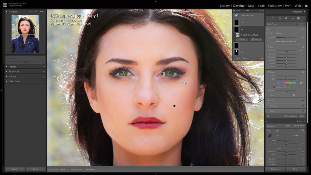 Lightroom enhance lips and eyes