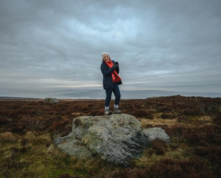 Shanaz Gulzar, artist and Creative Director, Bradford UK City of Culture 2025, Keighley Moor. ‘Each time I go up it feels different’ Image credit: Carolyn Mendelsohn