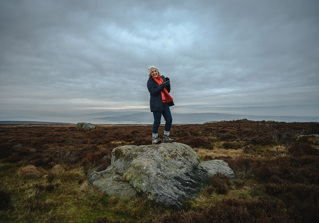Shanaz Gulzar, artist and Creative Director, Bradford UK City of Culture 2025, Keighley Moor. ‘Each time I go up it feels different’ Image credit: Carolyn Mendelsohn