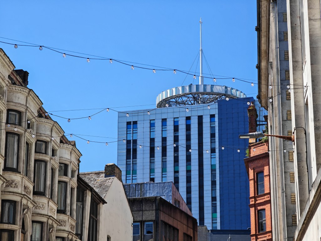 zoom on blue modern building in wales