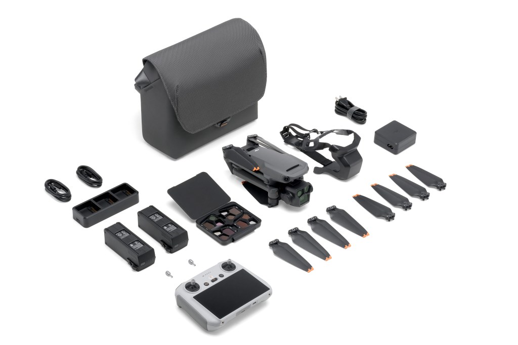 DJI Mavic 3 Pro and its accessories with DJI RC controller product shot