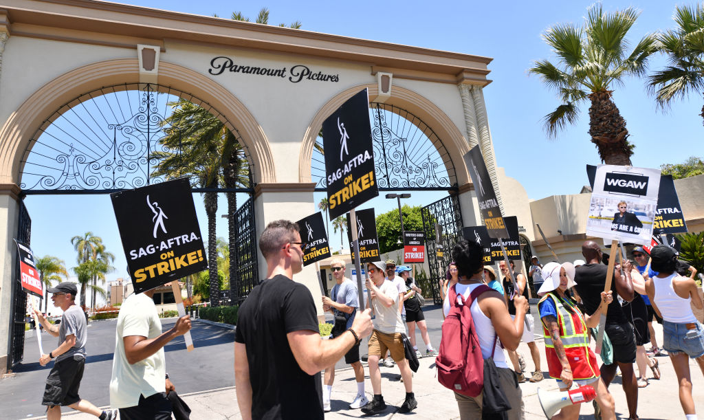 Hollywood writers' strikes outside Paramount Studios