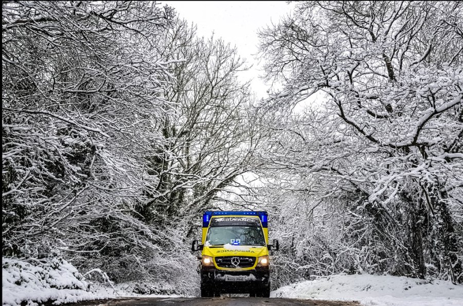 NHS photography competition winner, Joe Cartwright, an ambulance battling the Beast from the East