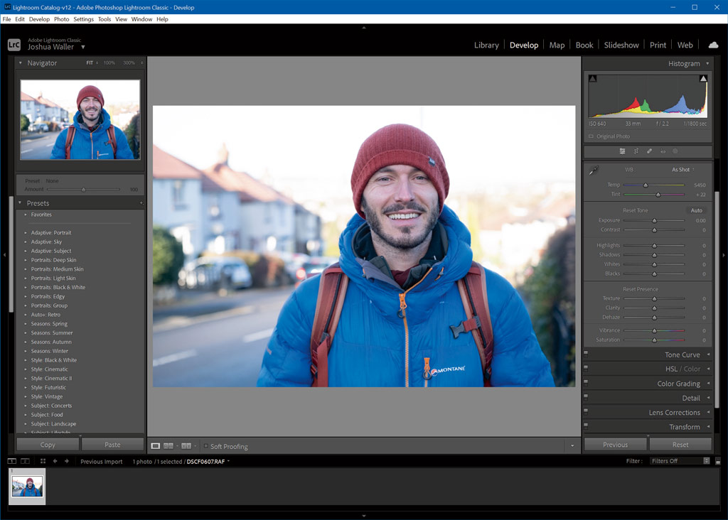 Editing a photo in Adobe Lightroom
