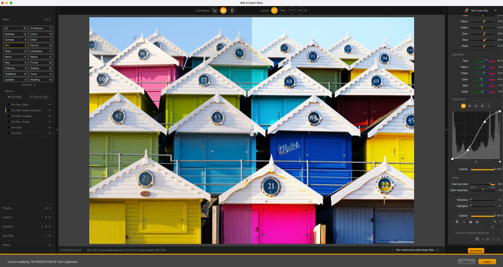 nik 6 color efex software screenshot with colourful beach huts