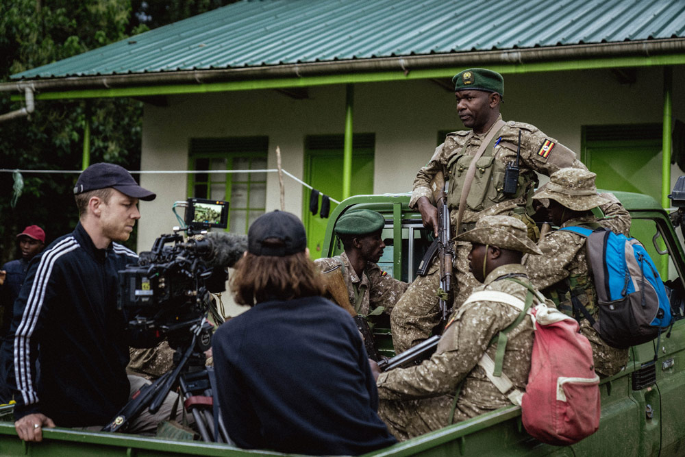 Hearts of Bwindi gorilla conservation, production team in jeep