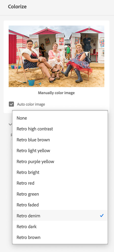 Photoshop Ai colouring options dropdown menu